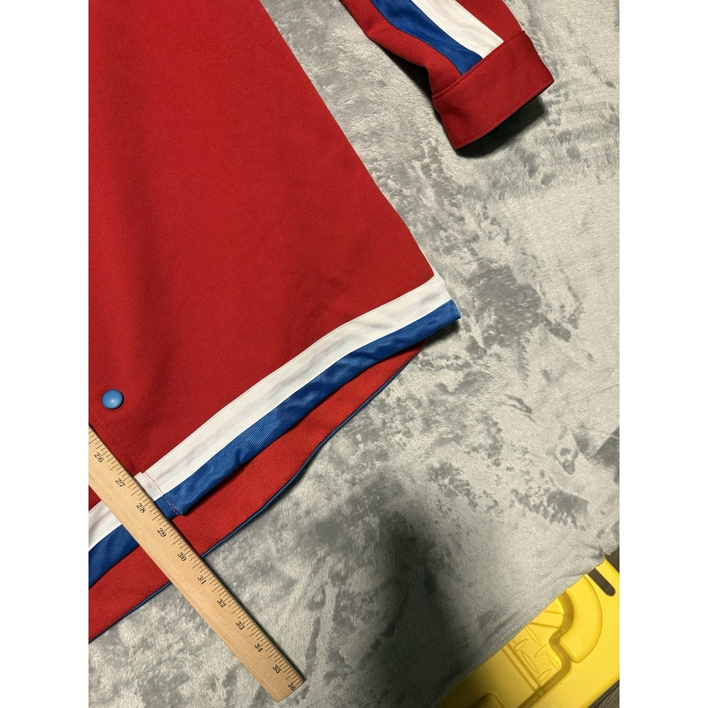 DELF Basketball Jacket Mens Large Red Philly 76ers Vintage Snap Button Varsity - Picture 3 of 5